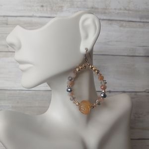 Apricot beaded hoop earrings